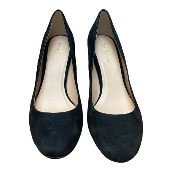 Cole Haan Black Suede Nike Air Wedge Heels Size 7 Classic Minimalist Round EUC - Picture 8 of 8